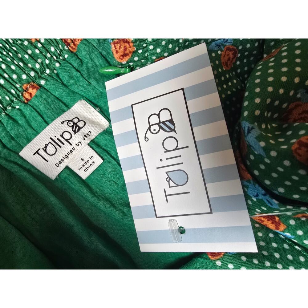 Tulip B Green Floral Polka Dot Midi Skirt Cottage Core NWT Small - Picture 6 of 8